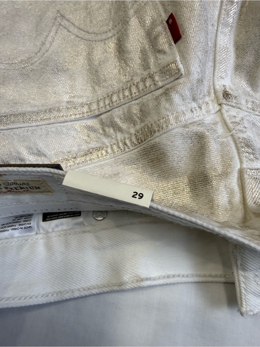 Levis 501 Premium Shorts Womens Sz 31 White Gold Metallic High Rise Cutoff - Picture 8 of 12
